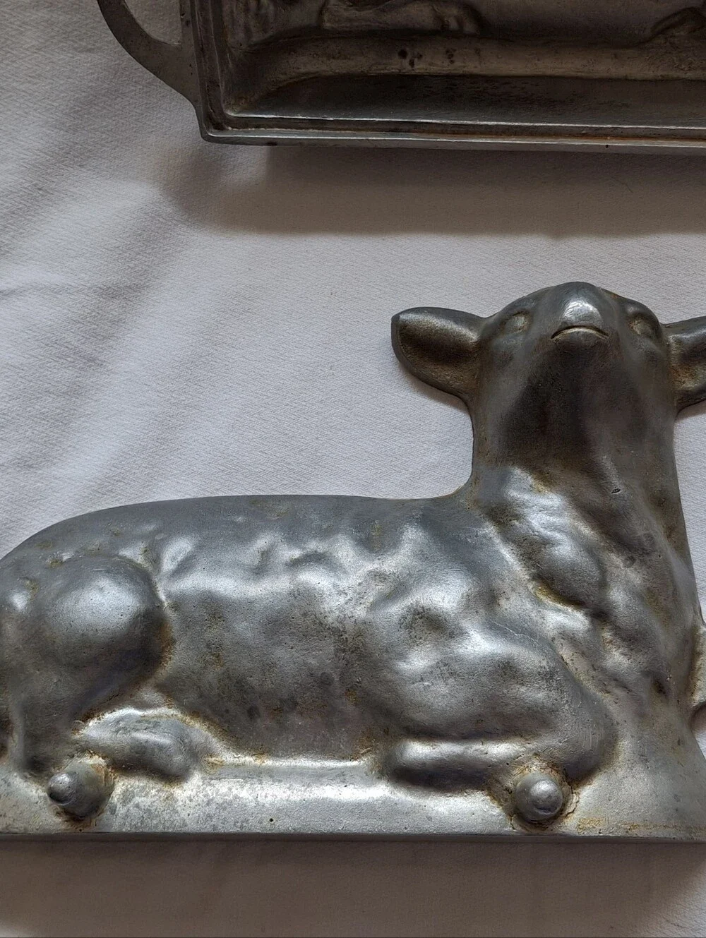 Vintage 1950s Cast Aluminum 3D Lamb Cake Mold With Recipe